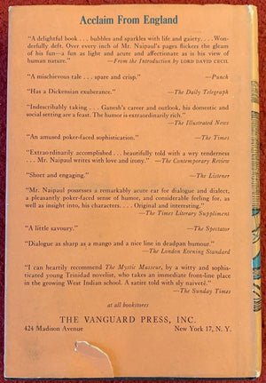 The Mystic Masseur, V. S. Naipaul, The Vanguard Press, 1959 First Printing