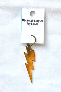 Upcycled Singles, Large Gold Lightning Bolt! Vintage Charms For Your Ears!