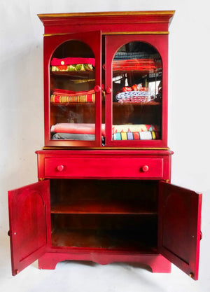 Refinished Petite Red & Gold China Cabinet