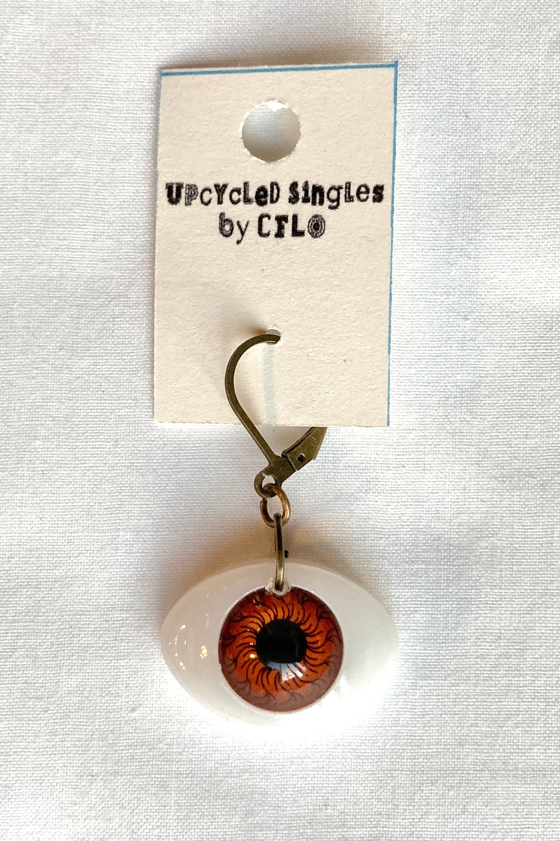 Upcycled Singles! Vintage Brown EYE Charm For Your Ears!