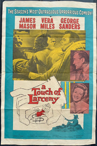 A Touch of Larceny 1960 Original Movie Poster Featuring: James Mason, Vera Miles, and George Sanders