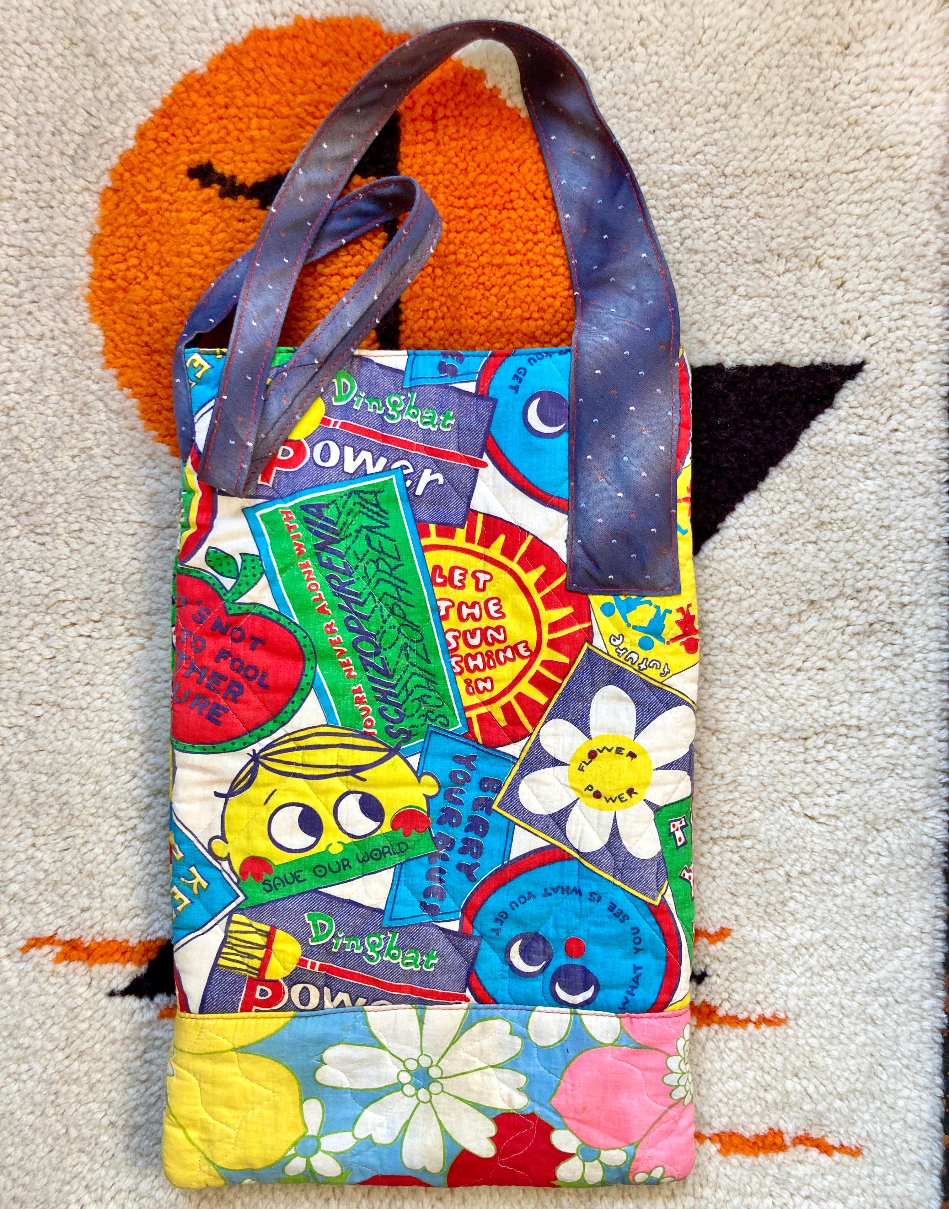 CFLO Upcycled 1960s Flower Power Print Tote Bag