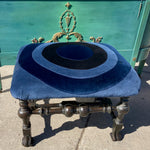 Upcycled Blue Velvet Antique Ottoman