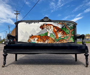 Antique Settee with Black Velvet and Tigers!