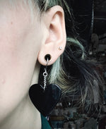 Black Heart Earrings with Chain